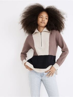 Madewell Glenbrook Half-Zip Pullover Colorblock Sweater  - Size S